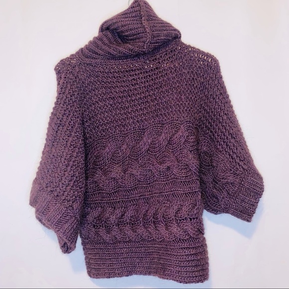 Entracte Alpaca Chunky Knit Turtleneck Poncho Purple Oversized Sweater Size M - Picture 1 of 13